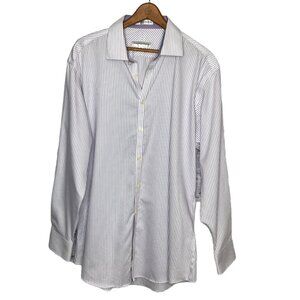 Jhane Barnes Mens 16.5 32/33 Large L White Purple Stripe Non Iron Slim Fit Shirt